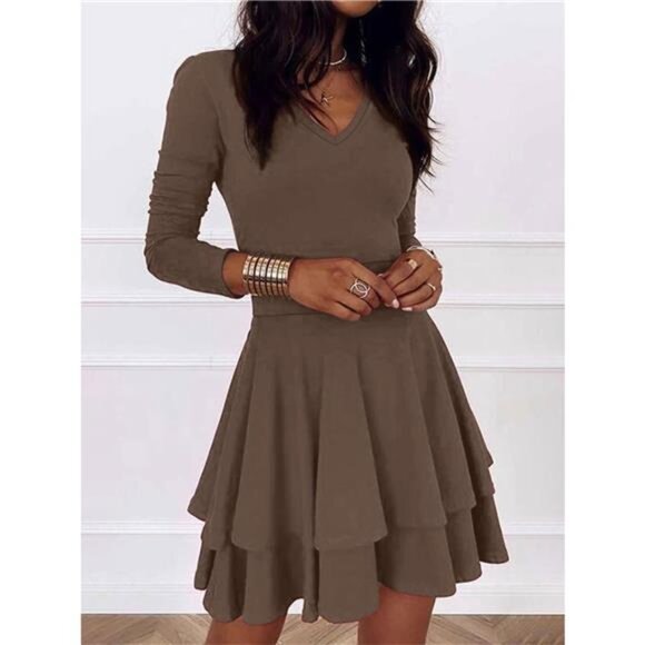 V-Neck Layered Ruffle Mini Dress - Picture 8 of 16